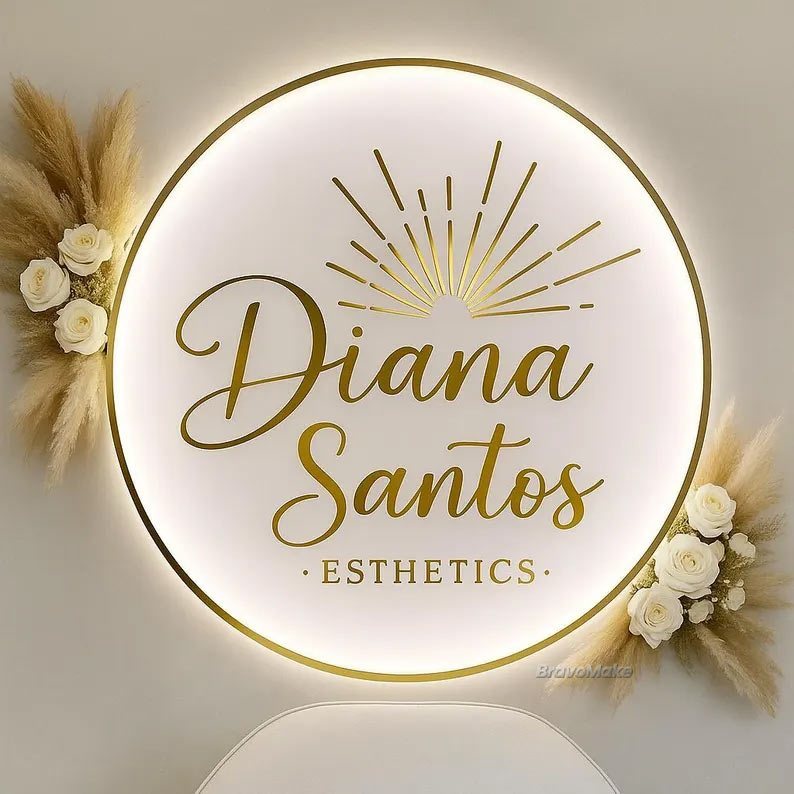 Custom nail salon Acrylic Backlit Sign with gold floating logo for wall decor