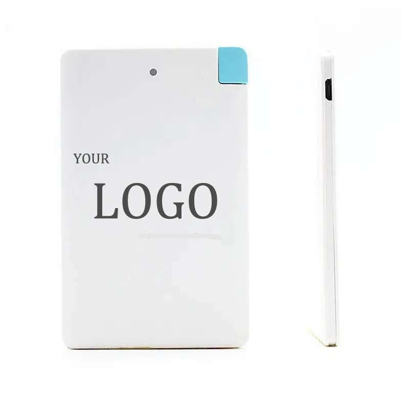 super thin Slim Credit Card Power Bank 2500mah USB Portable Charger Universal Mini Powerbank with Built In USB Cable