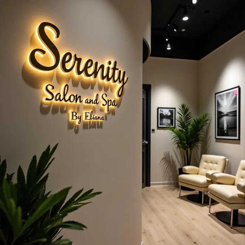 bACKLIT salon and spa letter sign