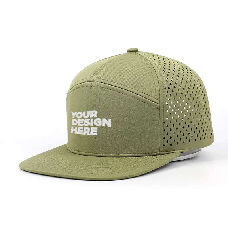 7 Panel Rubber Pvc Logo Perforated Hat Laser Cutting Hole Waterproof Sport Cap Trucker Hat Baseball Cap