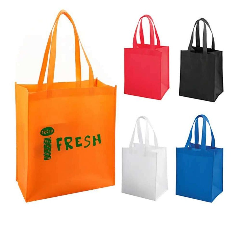 Custom Printed Heavy Duty Budget Grocery Tote Bags Reinforced Handle Reusable Non Woven Shopping Bag