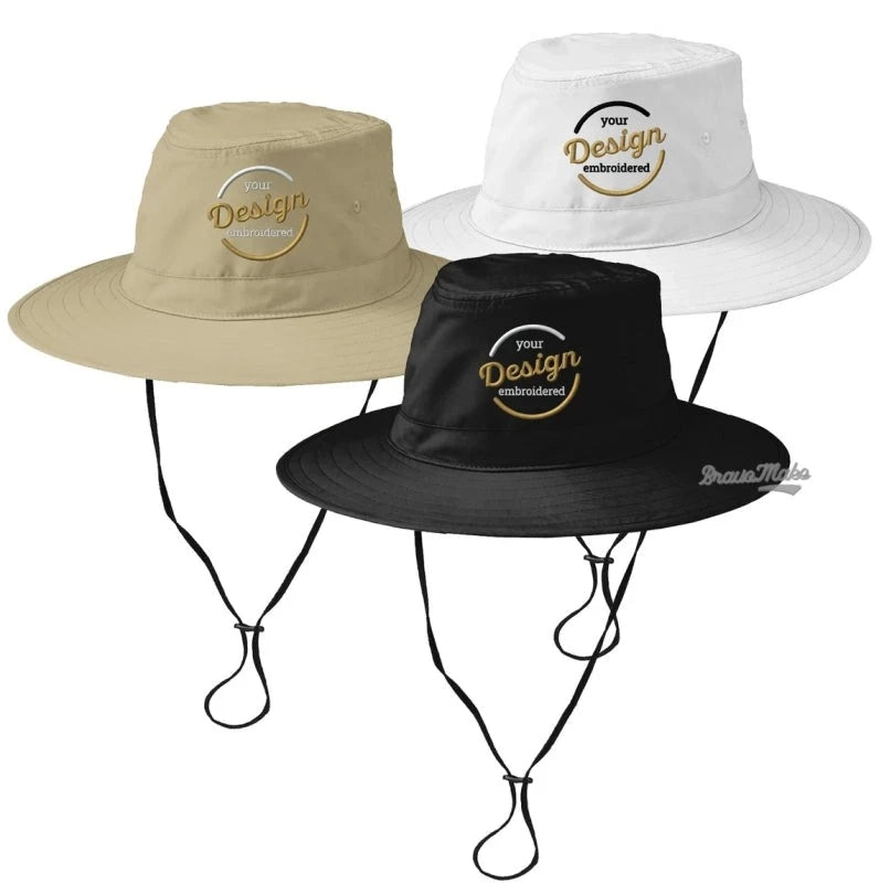 Outdoor Embroidery Logo Adjustable Fisherman Cap Waterproof Nylon Bucket Hat With String