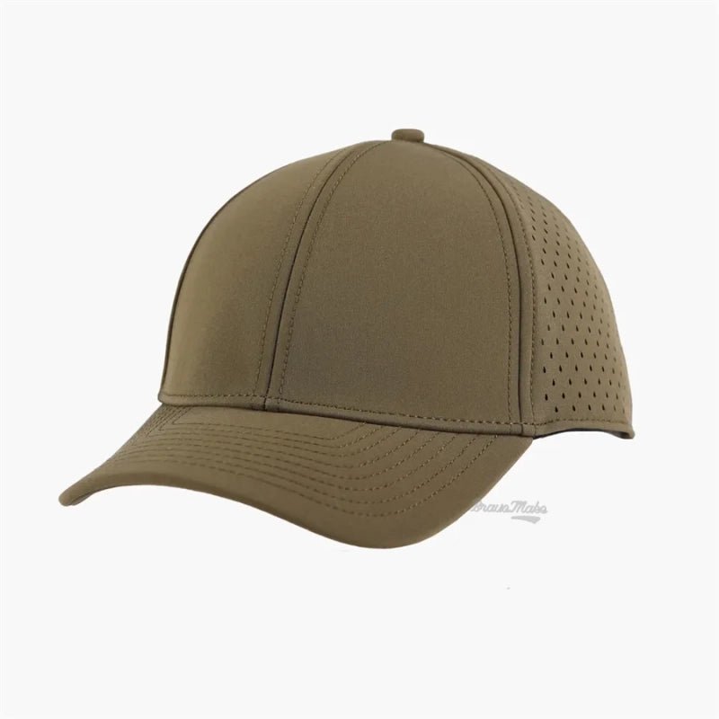 Custom Logo Rubber Patch 6 Panel Outdoor Sport Hat Quick Dry Waterproof Laser Cut Hole Gorras Perforated Golf Cap Hat For Men