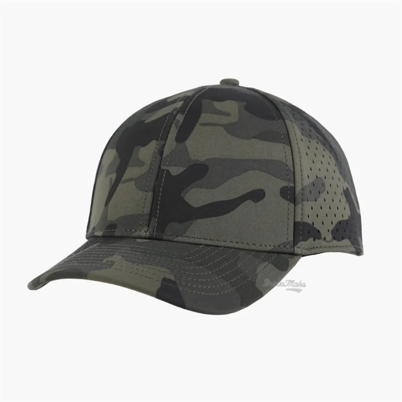 Custom Logo Men 6 Panel Laser Cut Hole Perforated Performance Hat Quick Dry Sport Baseball Cap