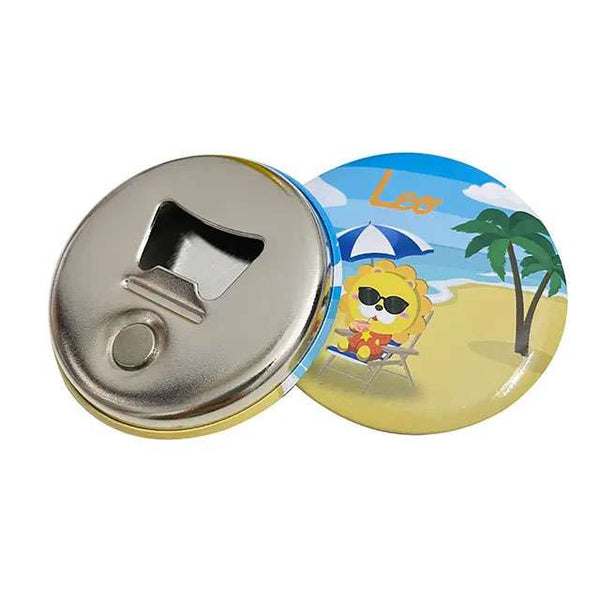 Metal Souvenir Custom Magnetic Round Beer Bottle Opener Nickle Badges Pin Button 58 Mm Can Bottle Opener With Magnet