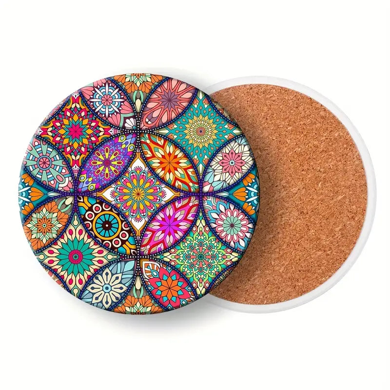 Stone Absorbent Round Coasters With Cork Back,Stylish Drink Spills Ceramic Coasters