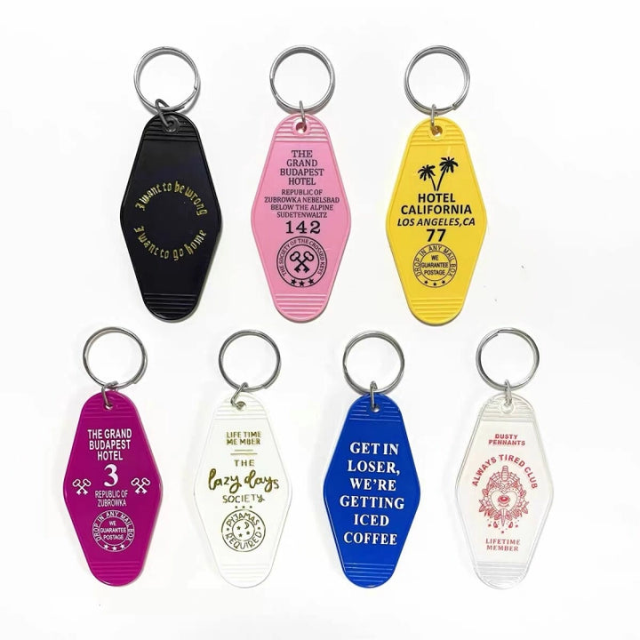 custom printing logo decoration plastic abs red blank round rosebud hotel motel fob key tag keychain for gifts