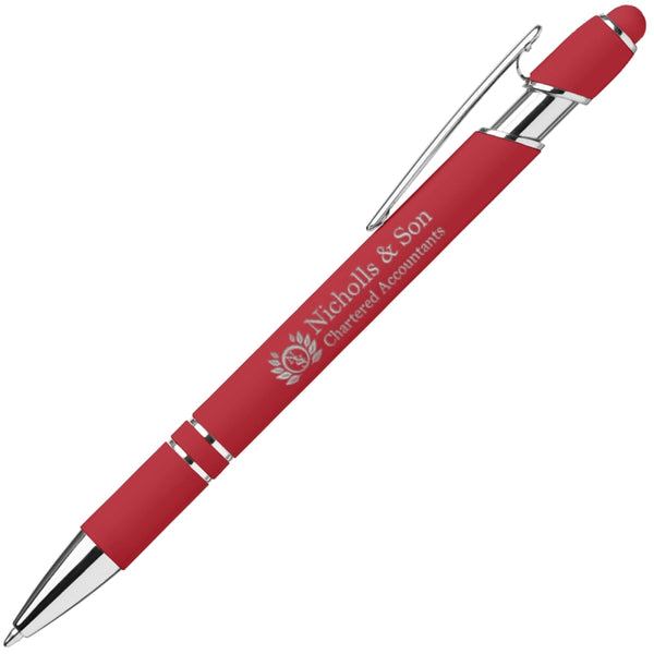 Custom Personalized Burst rubberized Soft Touch Ballpoint Metal Pen W/Stylus