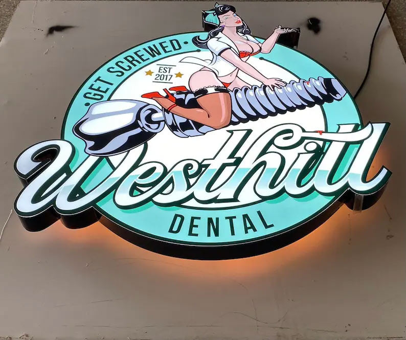 Illuminated round light box Cafe sign