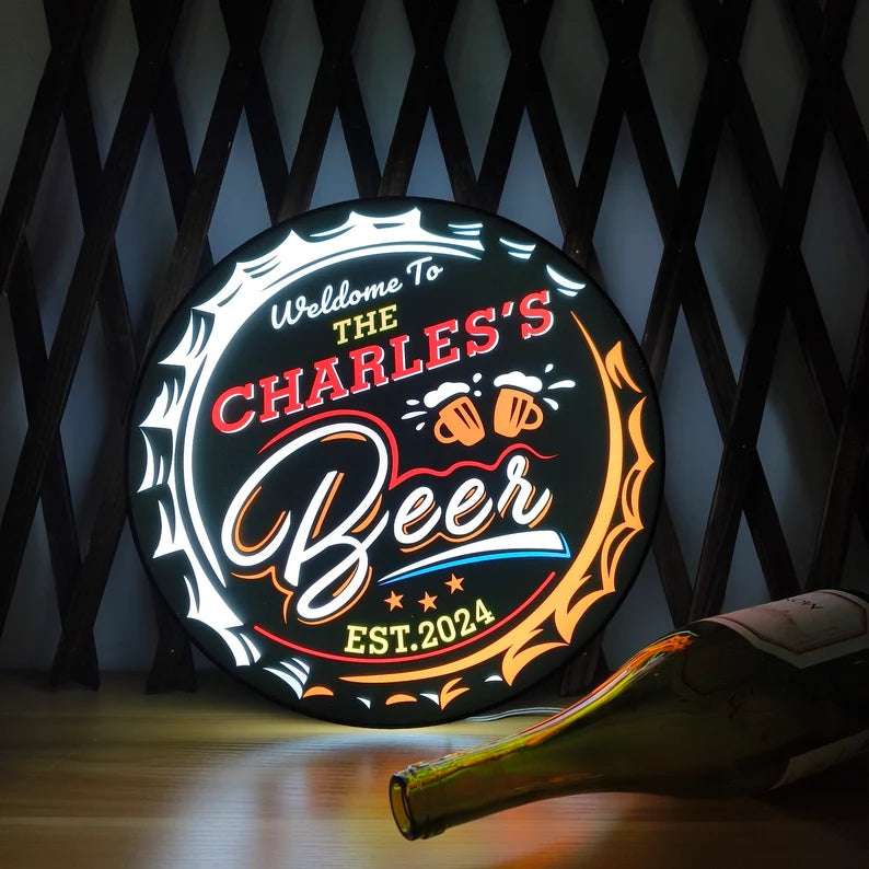 Retro Acrylic Light Box - Metal Frame Custom Illuminated Sign, Shop Decor, Bar Light Box