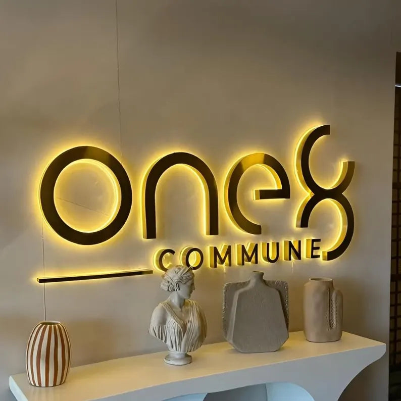 3D Stainless steel Mirror gold Backlit Letters for storefront