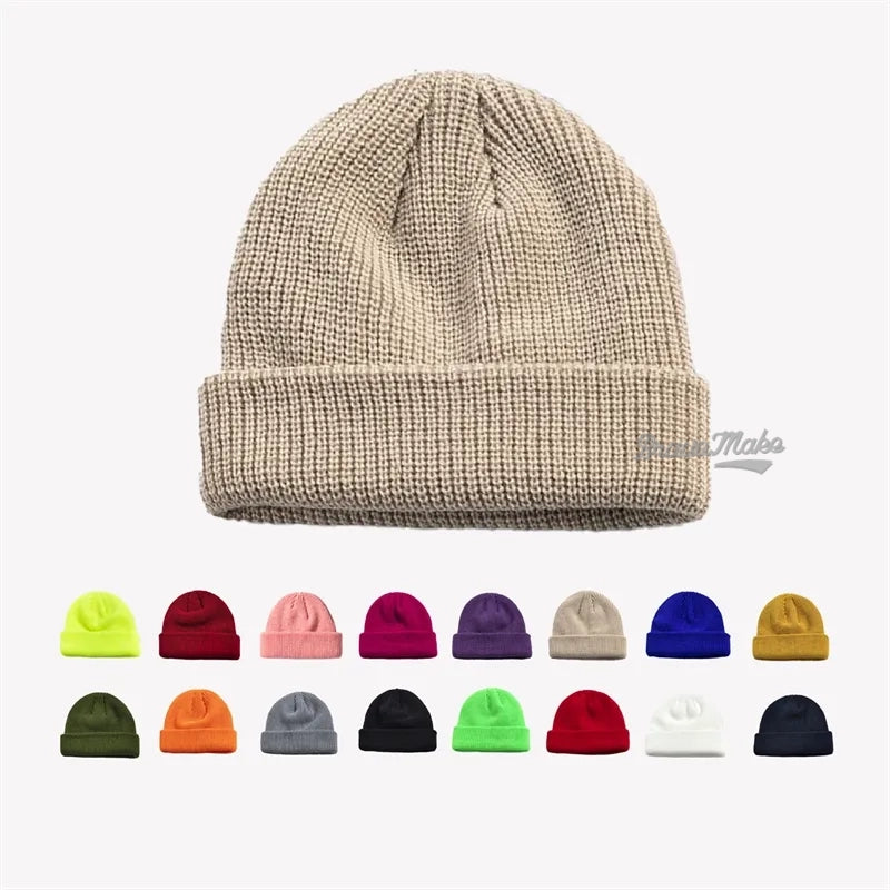 fashion custom logo 100% acrylic knitted hats caps wholesale plain beanie hat beanies