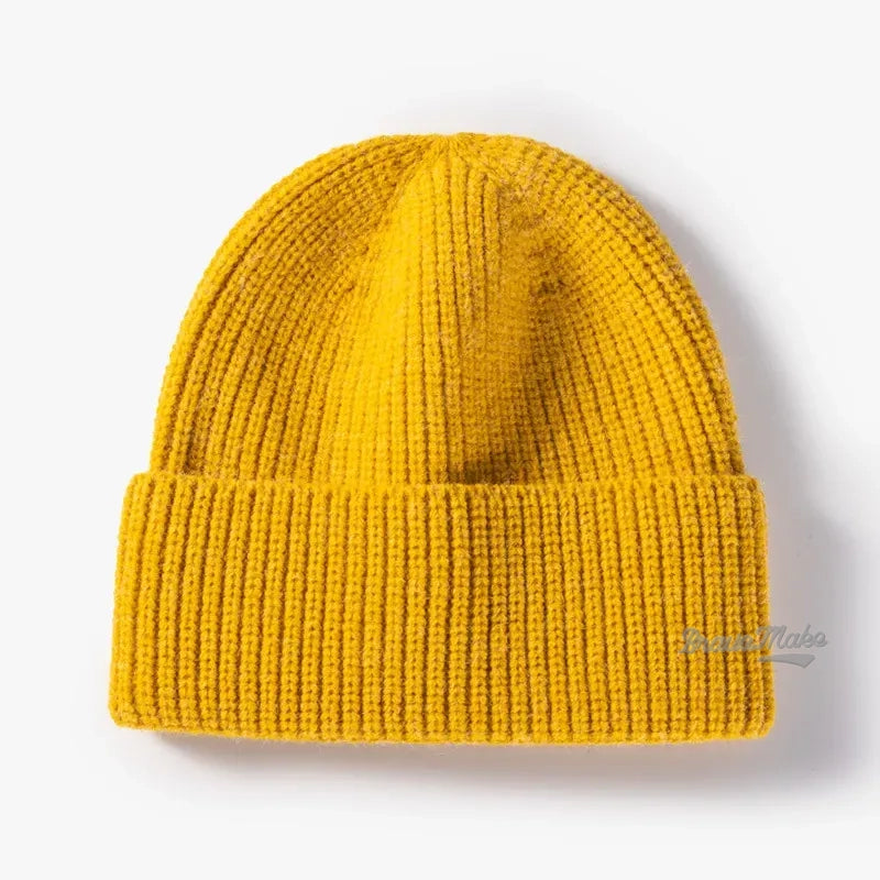 new design custom color logo cashmere beanie ribbed knitted beanies