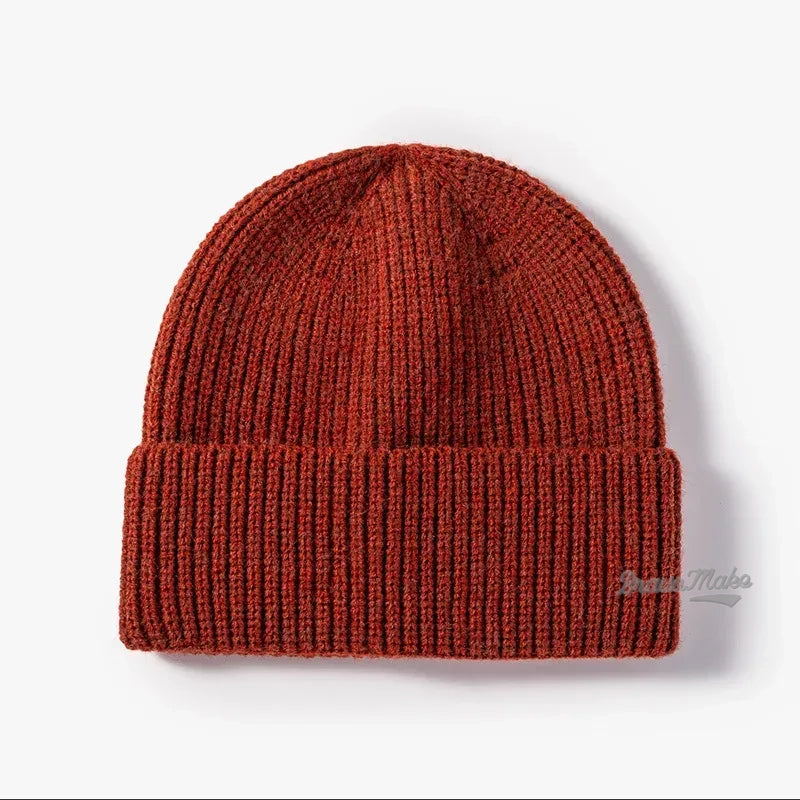 Wholesale thick cable ribbed embroidery beanie knitting caps logo hats cuffed custom embroidered beanie