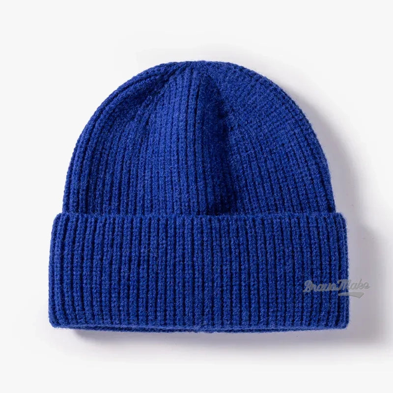 High Quality Cashmere Knitted Ribbed Bulk Beanie Plain Winter Hat Short Type For Men Unisex