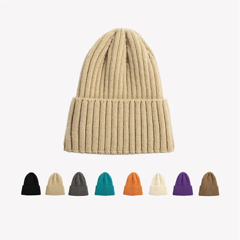 Women's Street Style Soft Knitted Thick Woolen Winter Warm Skull Cap Unisex Beanie Knitting Needle Hat For Sports Casual Fishing