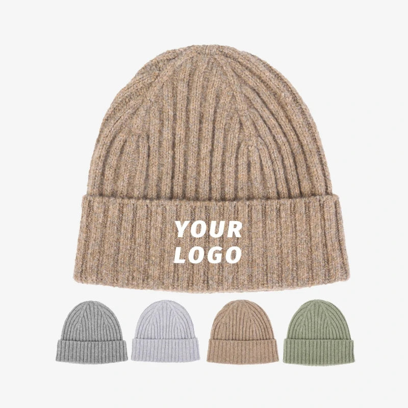 Fashionable Custom Embroidery Logo Solid Color Warm Winter Beanie Knit Hat