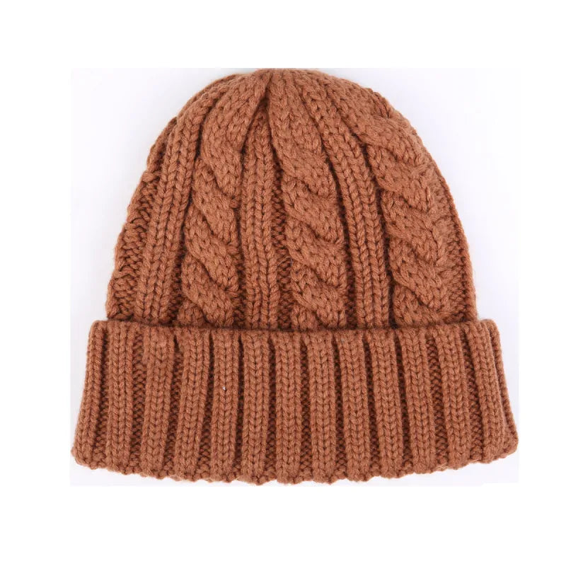 Womens Winter Ribbed Beanie Crossed Chunky Cable Knit Pompom Soft Warm Hat