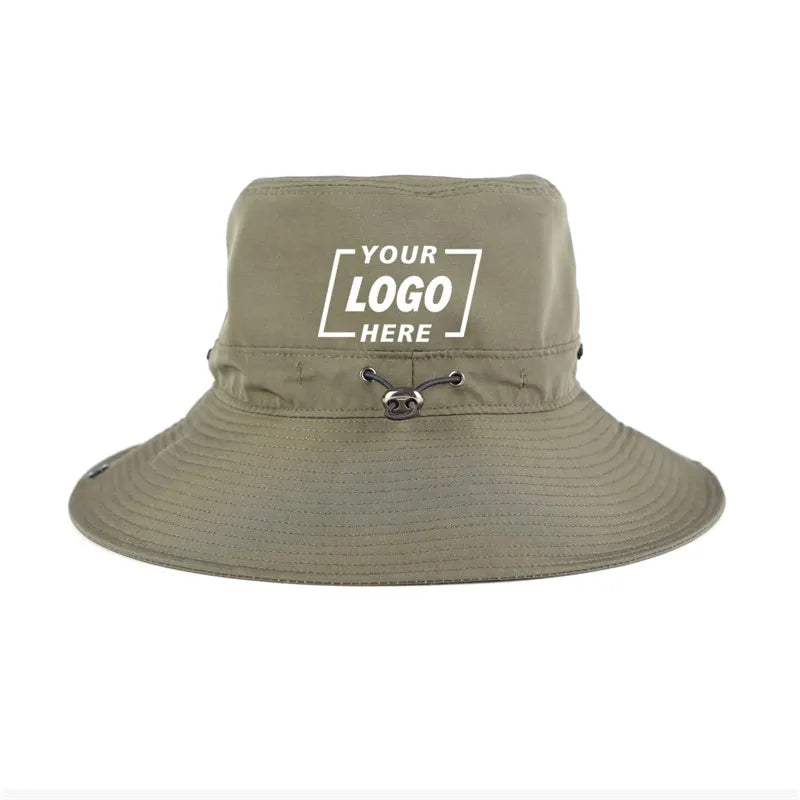 Custom logo Waterproof hiking bucket cap Resistant UV Protection Outdoor nylon Wide Brim Boonie fisherman Bucket Hat with String