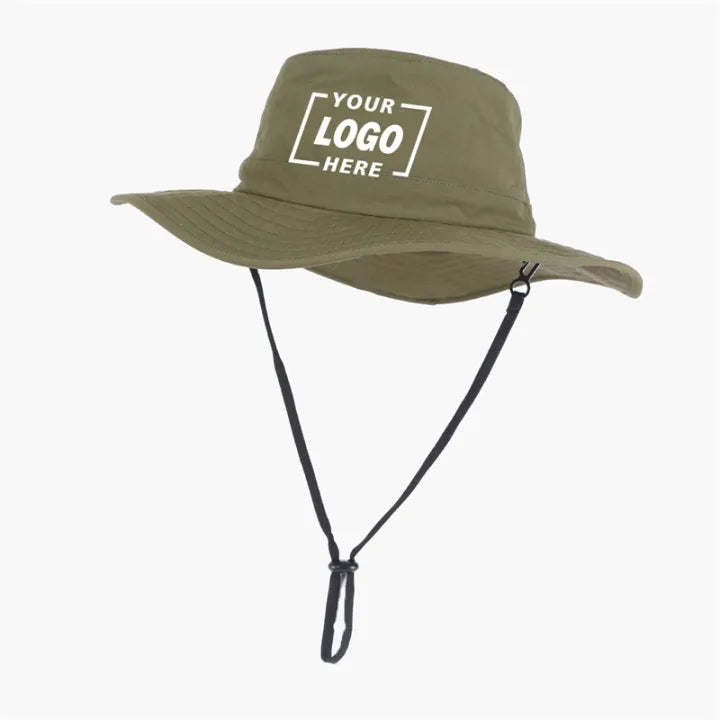 Custom Sun Protection Wide Brim Bucket Hat Waterproof Boonie Hat Laser Cut Drilled Hole Perforated Bucket Hats With String