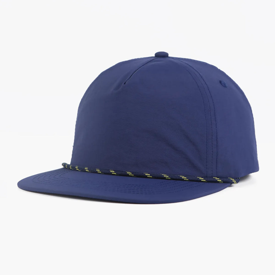 Customize 5 Panel Unstructured Nylon Hat Quick Dry Rope Hat with front Woven Patch Snap Back Cap