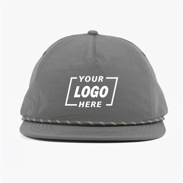 BSCI Oem Custom Logo 5 Panel Nylon Rope Snapback Cap Flat Bill Unstructured Gorras Waterproof Laser Cut Hole Perforated Hat