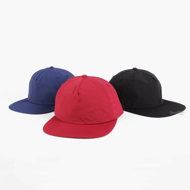 Custom High Quality 5 Panel Unstructured Nylon Hat Quick Dry Waterproof Patch Logo Snap Back Snapback Caps