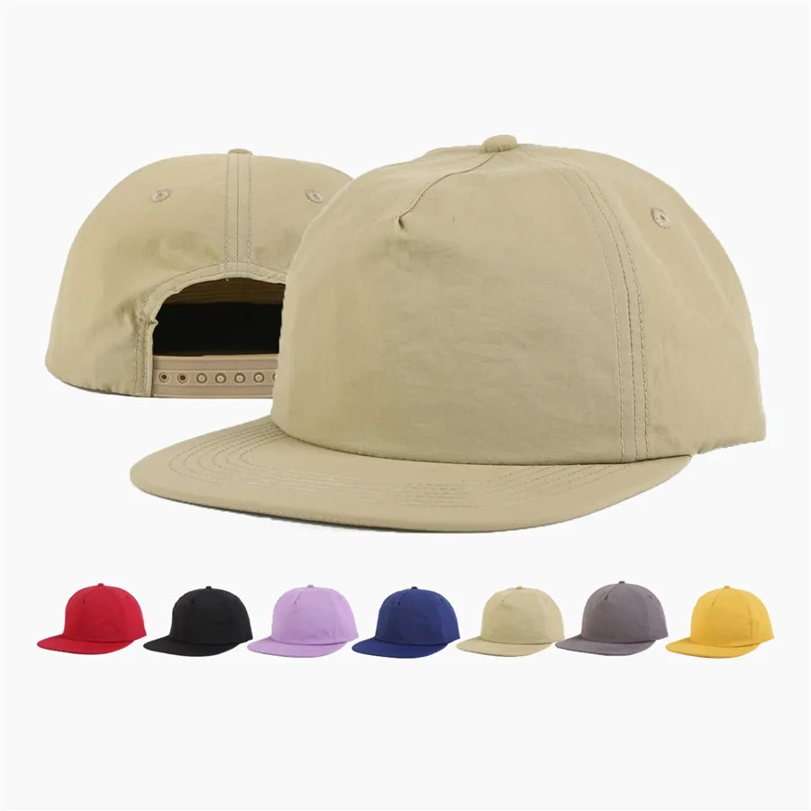 Customize 5 Panel Unstructured Nylon Hat Quick Dry Hat with Snap Back Cap