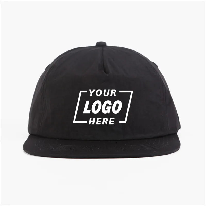 5 Panel Unstructured Snapback Cap Soft Panel With Nylon Fabric Custom Logos