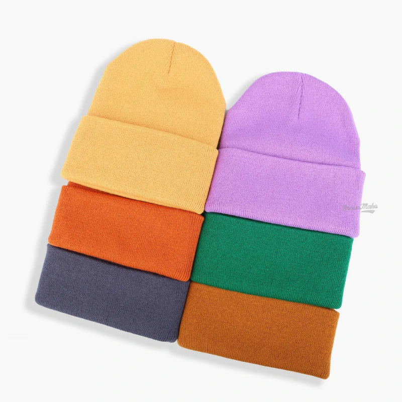 Wholesale High Quality Plain Colorful Winter Warm Acrylic Hats Unisex Streetwear Fashion Knitted Beanie With Custom Logo