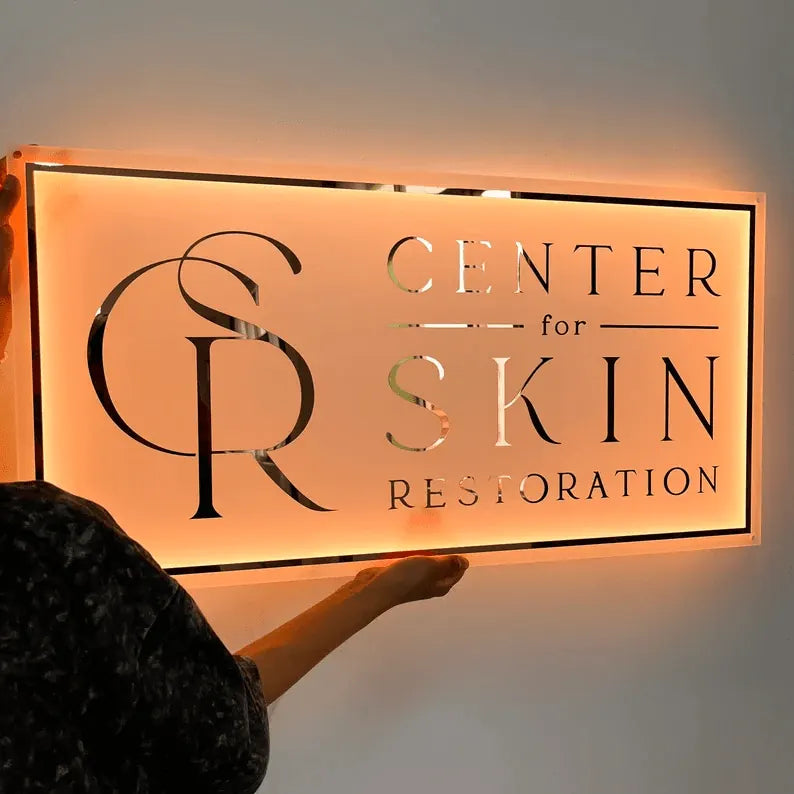 Acrylic Gold mirror Logo Sign with neon light, Logo Decoration Office Wall Sign, Busines logo Sign, Acrylic Salon Backlit Sign