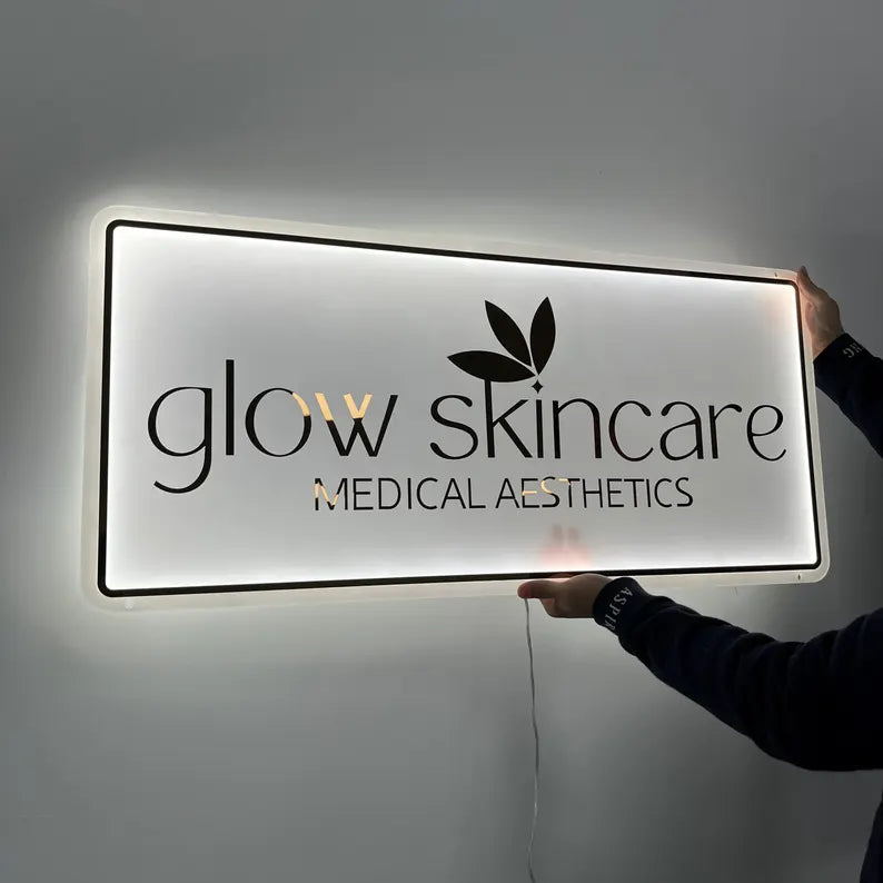 Custom Acrylic Backlit Signs - Clear/Forested/Black Board Gold Logo Acrylic Sign For Business, Wall Shop Signage