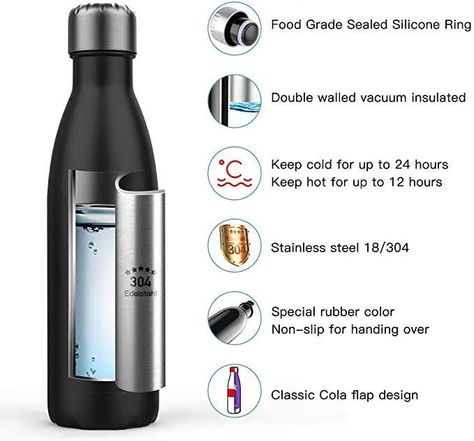 Vacuum Water Bottles 500ml Cola 750ml 25oz Keep Cold And Hot 12hr Bottles Stainless Steel Tumblers Mugs With Lid Insulated Flask