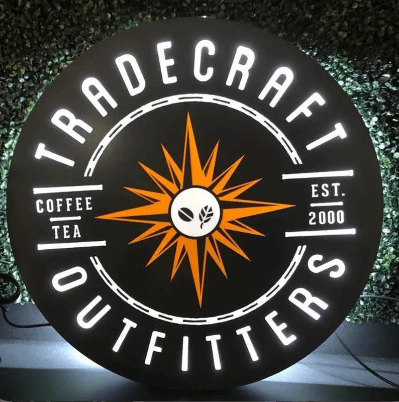 Metal Backlit Sign, Laser Cut LED Light Box Sign, Round Custom Illuminated Wall logo Sign 